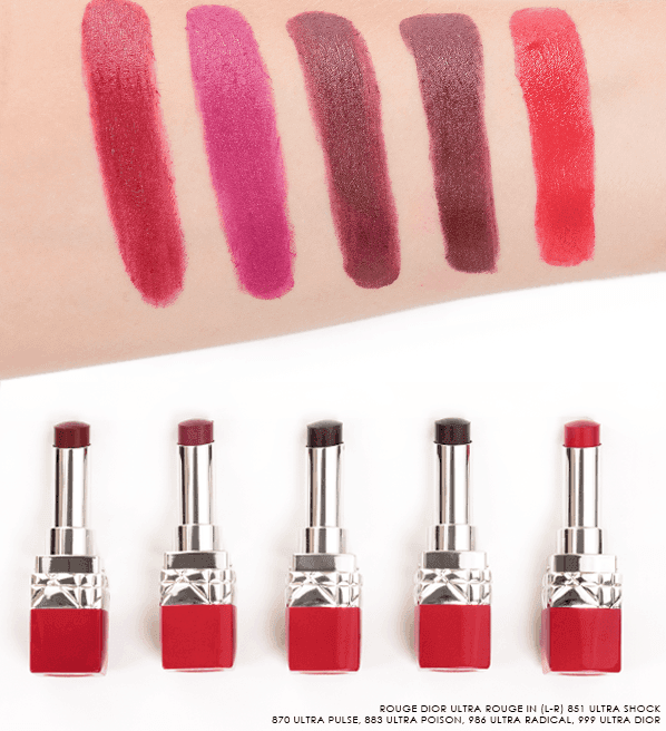 รูปภาพ:https://assets.escentual.com/blog/2018/08/Rouge-Dior-Ultra-Rouge-Lipstick-Swatches-in-851-Ultra-Shock-870-Ultra-Poison-986-Ultra-Radical-999-Ultra-Dior-22.png