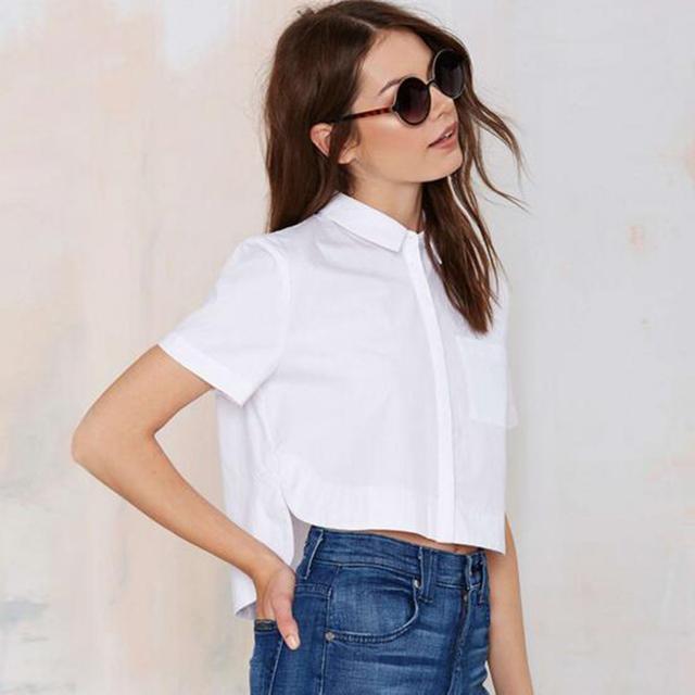 รูปภาพ:http://g01.a.alicdn.com/kf/HTB1uhL7LFXXXXcoXpXXq6xXFXXXY/Short-Sleeve-White-Shirt-Crop-Top-Women-Summer-Blouse-Turn-Down-Collar-Tops-Fashion-Blouse-Women.jpg