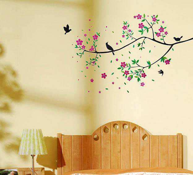 รูปภาพ:http://puppyduds.com/wp-content/uploads/2016/08/bedroom-wall-art-stickers-lovely-cute-expressive-custom-personalized-modern-cheerful-creative-birds-animal-pink-flower-green-leaves-black-branch.jpg