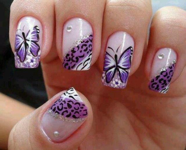 รูปภาพ:http://www.prettydesigns.com/wp-content/uploads/2014/08/Purple-Butterfly-Nail-Design-With-Leopard-Prints.jpg