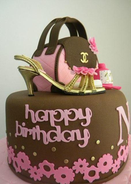 รูปภาพ:http://www.cakepicturegallery.com/d/56743-1/Handbag+and+shoe+theme+brown+birthday+cake.JPG