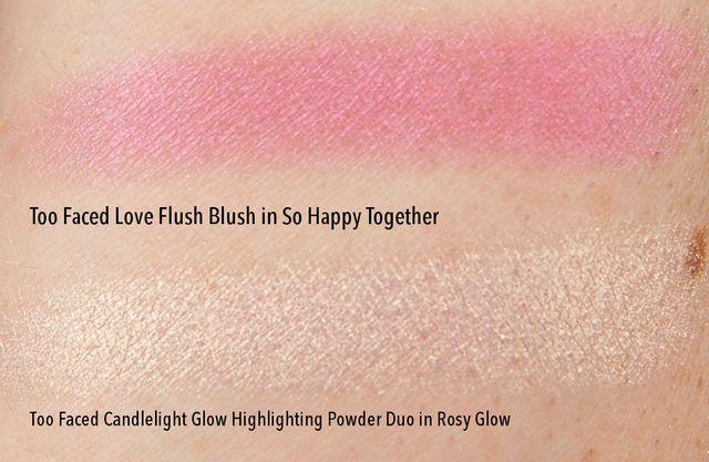 รูปภาพ:http://swatchandreview.com/wp-content/uploads/2016/12/Too-Faced-Kat-Von-D-Better-Together-Cheek-Lip-Makeup-Bag-Set-Love-Flush-Blush-So-Happy-Together-Candlelight-Glow-Rosy-swatch.jpg
