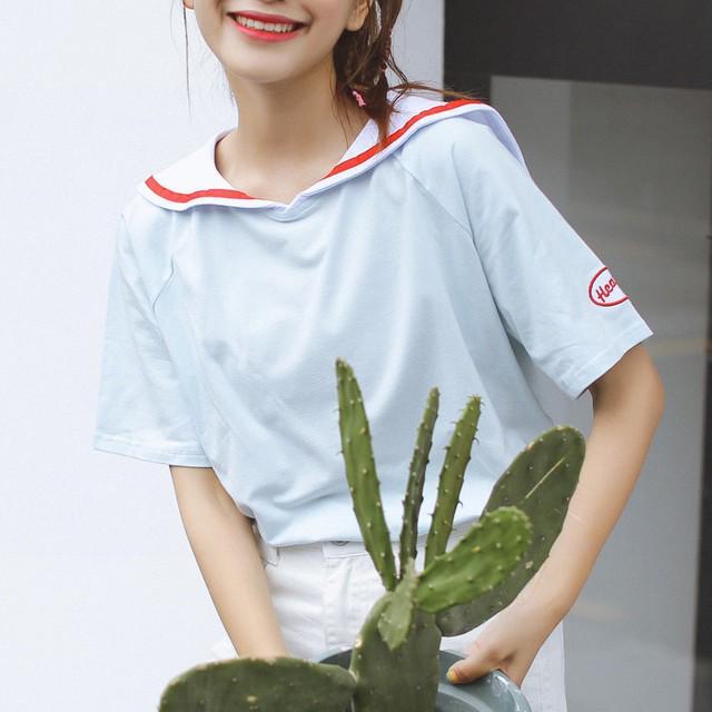 รูปภาพ:https://cdn.shopify.com/s/files/1/1004/8776/products/harajuku-shirt-women-summer-2016-cute-korean-new-rock-kawaii-pink-sweet-love-navy-sailor-suit-3.jpg?v=1466402008