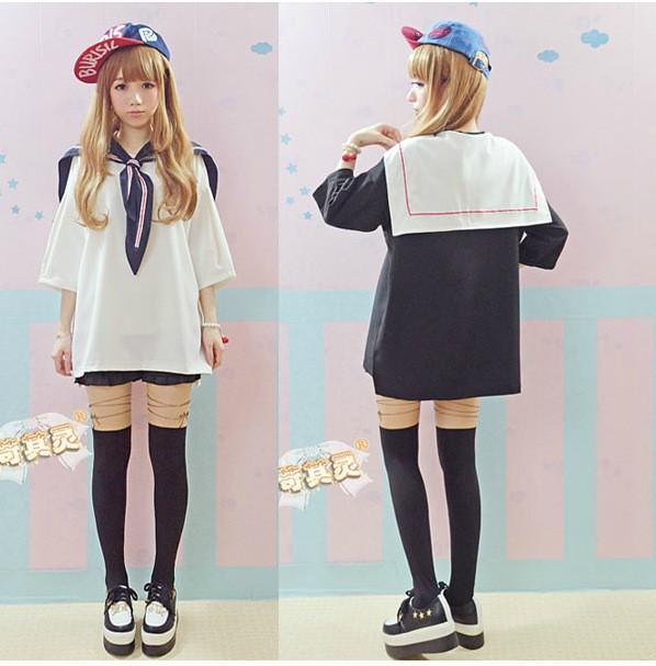 รูปภาพ:http://i00.i.aliimg.com/wsphoto/v0/1907296960_1/2014-new-High-quality-Girls-Lolita-White-Black-Sailor-T-shirt-Fashion-Tie-sailor-collar-Cute.jpg