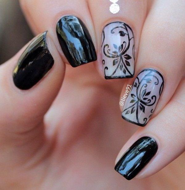 รูปภาพ:http://www.sassyshelly.com/wp-content/uploads/2014/09/messy-mansion-44-Mundo-de-Unas-black-lace-nail-art-stamping-over-naked-nails-negative-space-french-tip.jpg