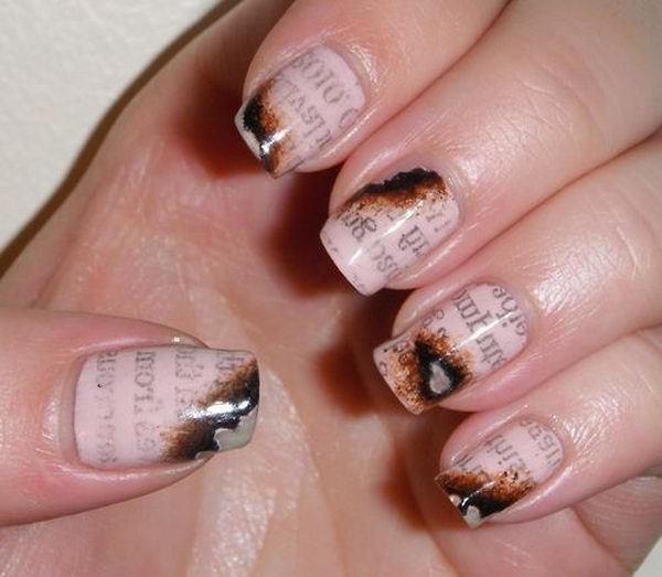 รูปภาพ:http://hative.com/wp-content/uploads/2014/10/newspaper-nail-art-ideas/8-burnt-newspaper-nail-art.jpg