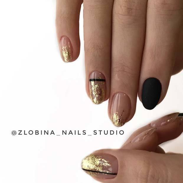 รูปภาพ:https://stayglam.com/wp-content/uploads/2018/06/Stylish-Gold-Nails-with-Black-Accent-Nail.jpg