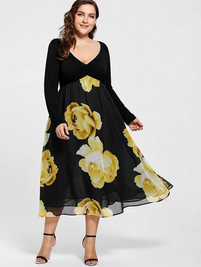 รูปภาพ:https://www.1950sglam.com/wp-content/uploads/2018/07/Yellow-Rose-Power-Plus-Size-Floral-Dress.jpg