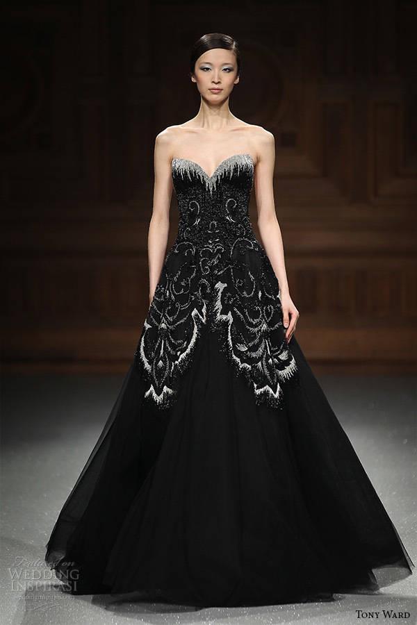 รูปภาพ:http://www.deerpearlflowers.com/wp-content/uploads/2015/05/tony-ward-couture-2015-runway-strapless-sweetheart-neckline-black-a-line-wedding-dress.jpg