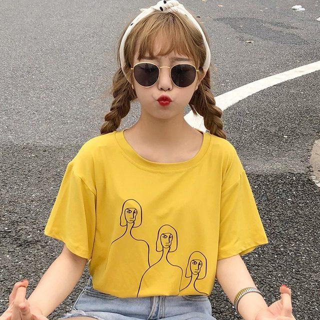 รูปภาพ:https://ae01.alicdn.com/kf/HTB1eljavFOWBuNjy0Fiq6xFxVXaG/Ulzzang-Yellow-T-shirts-Printing-Funny-Female-Tees-Summer-Short-Sleeve-O-Neck-Tops-Loose-Women.jpg