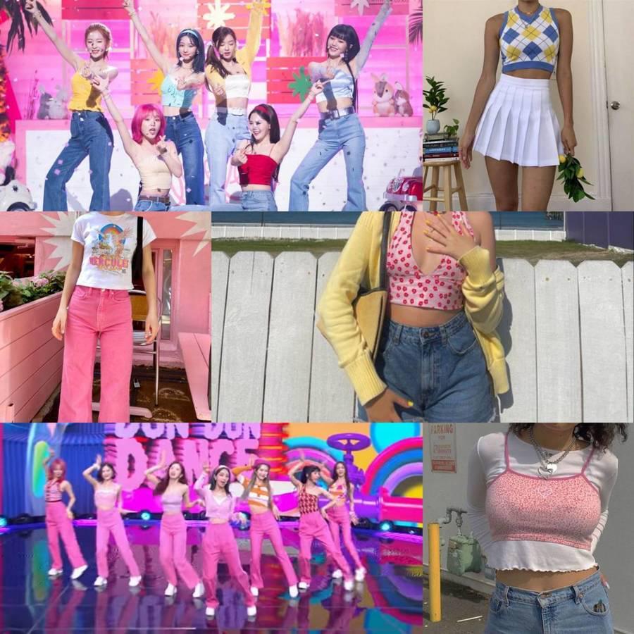 ภาพประกอบบทความ รวม 50 ไอเดียแมทช์ " เสื้อครอปสีสดใส " ในสไตล์ Y2K ตามสาวๆ Oh My Girl ในเพลง Dun Dun Dance