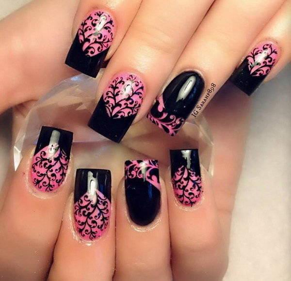 รูปภาพ:http://ideastand.com/wp-content/uploads/2016/01/pink-and-black-nail-art-designs/30-pink-and-black-nail-art-designs.jpg