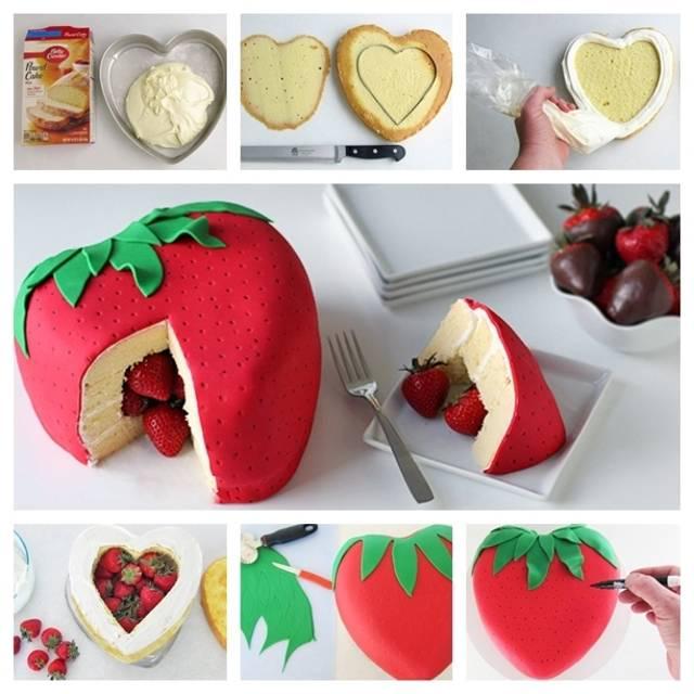 ภาพประกอบบทความ สูตรเค้ก3มิติ "Strawberry Surprise Cake"  สำหรับคนรู้ใจ ♥