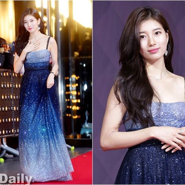 ภาพประกอบบทความ สวยสง่า กับแฟชั่นชุดราตรีเดินพรม ของเหล่าซุป'ตาร์เกาหลี ในงาน 2017 SBS Drama Awards