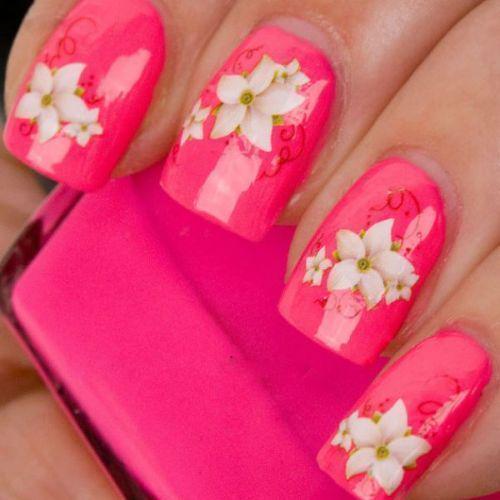รูปภาพ:https://www.askideas.com/media/68/Pink-Glossy-Nails-With-White-Flower-Nail-Art.jpg