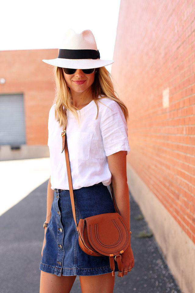 รูปภาพ:http://fashionjackson.com/wp-content/uploads/2015/07/fashion-jackson-topshop-denim-skirt-chloe-tan-marcie-crossbody-madewell-panama-hat-white-short-sleeve-top.jpg