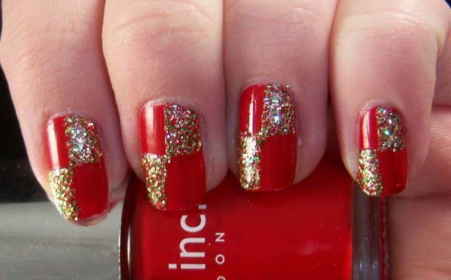 รูปภาพ:http://trendymods.com/wp-content/uploads/2015/03/3-red-golden-glitter-nail-art-design.jpg