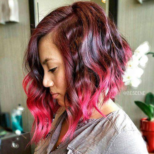 รูปภาพ:http://i1.wp.com/therighthairstyles.com/wp-content/uploads/2016/07/15-burgundy-bob-with-pink-dip-dye.jpg?resize=500%2C500