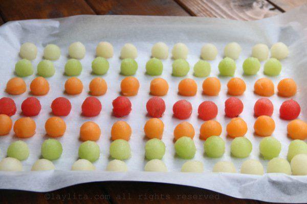 รูปภาพ:http://www.laylita.com/recipes/wp-content/uploads/2014/04/3-Arrange-the-melon-balls-on-a-baking-sheet-lined-with-parchement-or-wax-paper-600x400.jpg