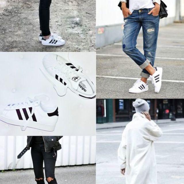 ภาพประกอบบทความ 98 สไตล์การแต่งตัวสุดชิค x รองเท้าผ้าใบ 'Adidas รุ่น Superstar' สีขาวคาดดำ