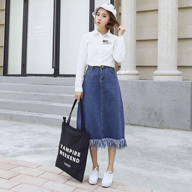 รูปภาพ:http://g04.a.alicdn.com/kf/HTB1blLWLVXXXXasXVXXq6xXFXXXS/Long-Denim-Skirt-Blue-Jeans-Midi-Skirt-with-Tassel-Fringed-Korean-Fashion-High-Waist-Spring-Summer.jpg