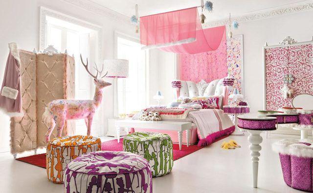 รูปภาพ:http://bestdsgn.com/wp-content/uploads/2015/09/bedroom-endearing-pink-bedroom-ideas-for-girls-with-white-bed-and-pink-curtains-bed-also-white-statue-of-the-deer-and-three-colorful-round-ottoman-plus-red-carpet-on-the-white-tile-floor-as-well-as-ch.jpg