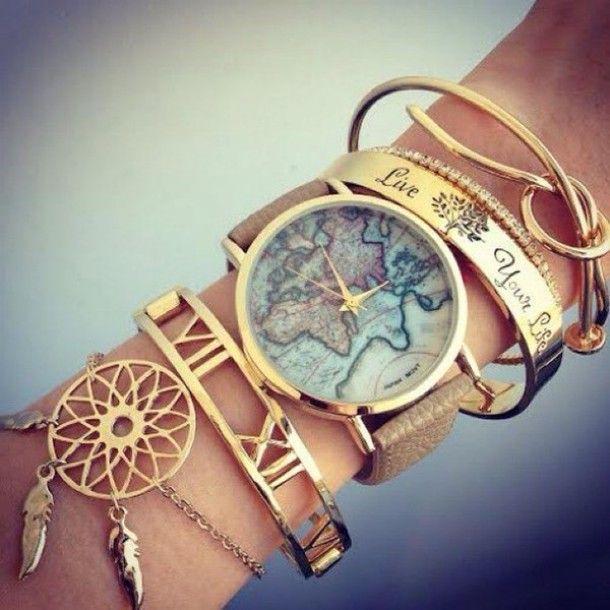 รูปภาพ:http://picture-cdn.wheretoget.it/ua7t6c-l-610x610-jewels-watch-bracelets-bracelet-numeral-map+print-map+watch-dreamcatcher-stacked+bracelets.jpg