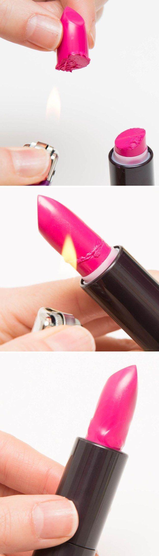รูปภาพ:https://makeuptutorials.com/wp-content/uploads/2015/10/Re-attach-broken-lipstick-llife-changing-makeup-hacks.jpg