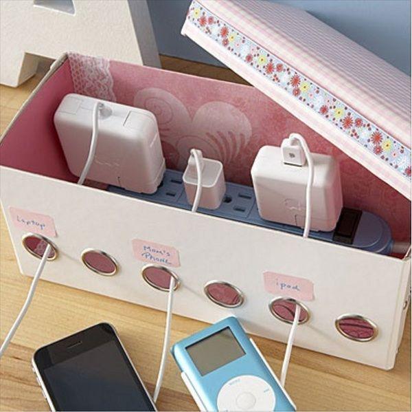 รูปภาพ:http://hative.com/wp-content/uploads/2014/11/office-organizing-ideas/19-diy-shoe-box-organizer-power-strip.jpg