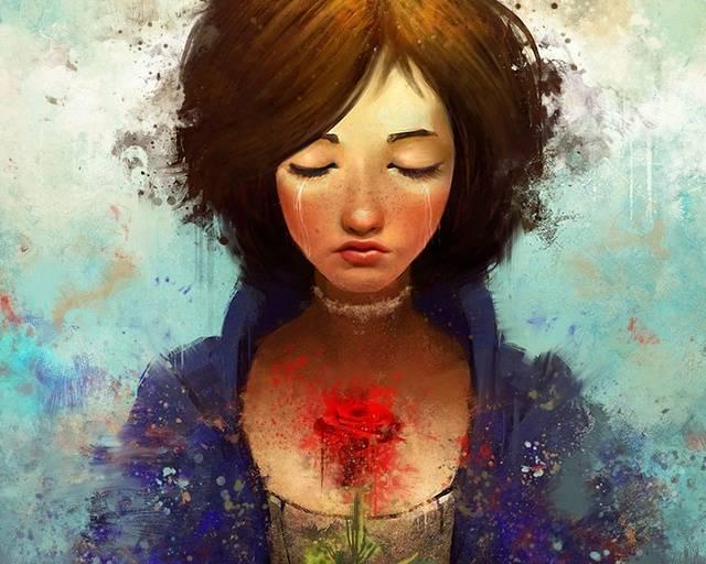 รูปภาพ:http://74211.com/wallpaper/picture_big/Hand-Drawn-Beautiful-Photo-a-Crying-Girl-Holding-a-Red-Rose-Memorizing-the-Old-Times.jpg