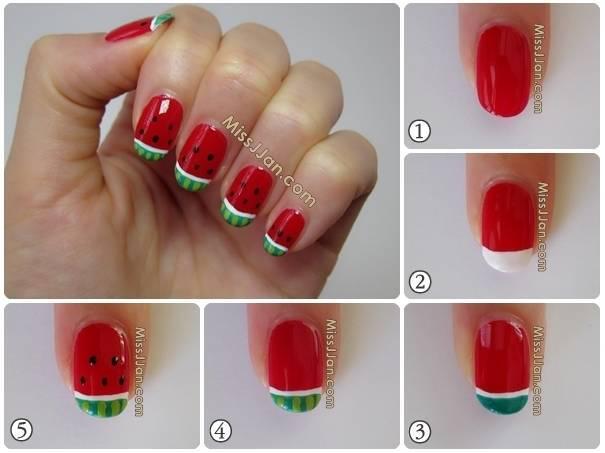 รูปภาพ:http://3.bp.blogspot.com/-DHLDKn0aZZ4/UhlGoA5URCI/AAAAAAAAAJE/XVAgA7hP1o4/s1600/Watermelon+Nail+Art+Nails+Manicure+Picture+Tutorial+Pictorial+00.jpg