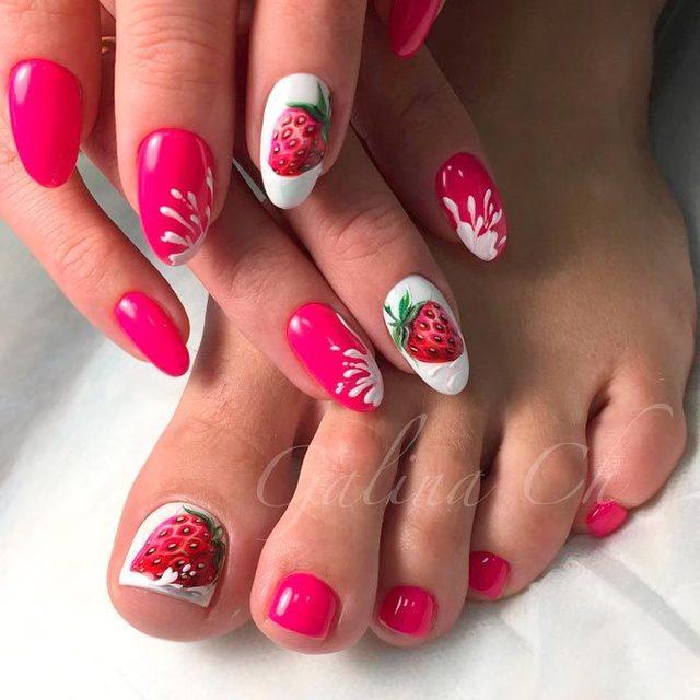 รูปภาพ:https://naildesignsjournal.com/wp-content/uploads/2017/07/beautiful-nail-designs-toes-hot-pink-strawberry.jpg