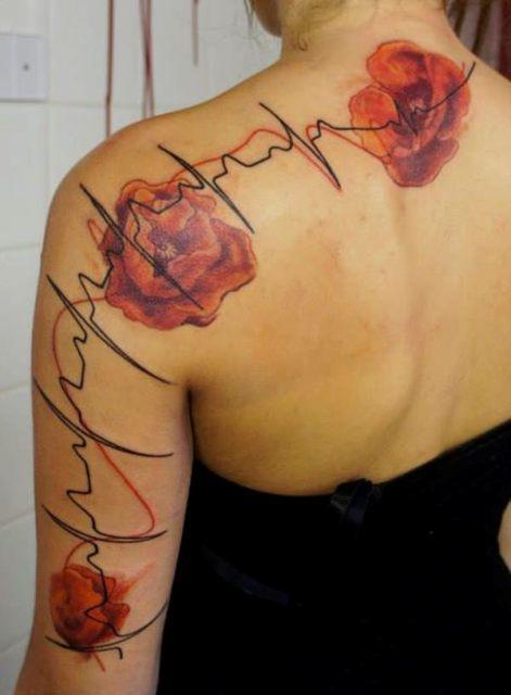 รูปภาพ:http://i.styleoholic.com/2017/07/Big-heartbeat-tattoo-with-red-flowers.jpg