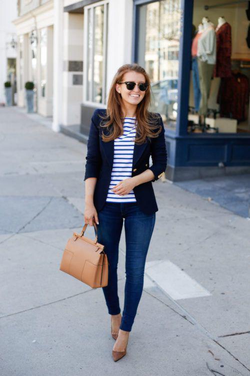 รูปภาพ:http://i.styleoholic.com/2017/07/10-blue-jeans-a-navy-blazer-a-striped-top-and-taupe-suede-shoes.jpg