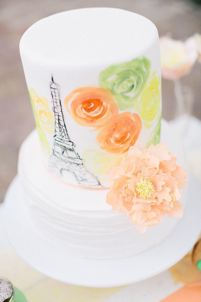 รูปภาพ:http://www.deerpearlflowers.com/wp-content/uploads/2015/06/Paris-watercolor-wedding-cake.jpg