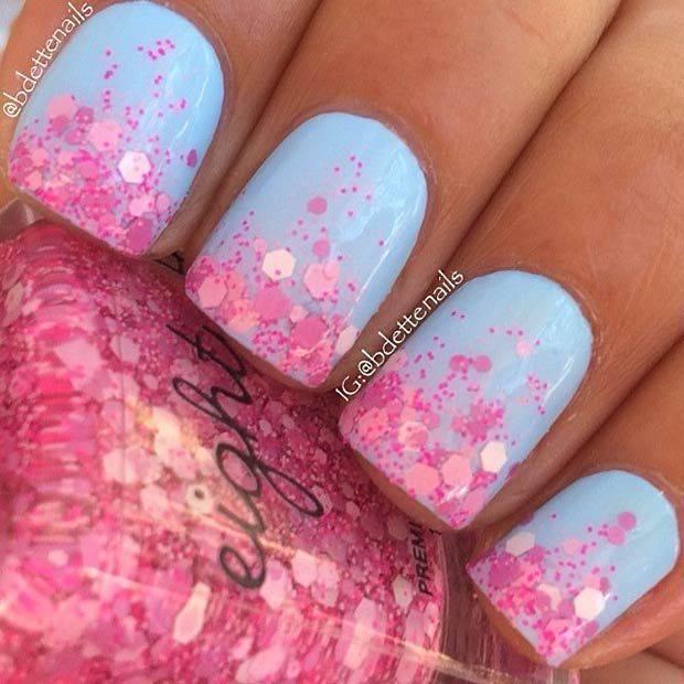 รูปภาพ:http://shortnaildesigns.net/wp-content/uploads/2015/07/Blue-Nails-With-Pink-Sequins.jpg
