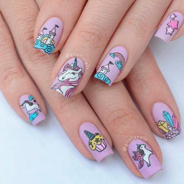 รูปภาพ:https://naildesignsjournal.com/wp-content/uploads/2018/05/unicorn-nails-square-matte-pink-hand-painted.jpg