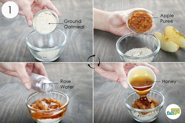 รูปภาพ:https://www.fabhow.com/wp-content/uploads/2018/05/step-1-mix-ground-oatmeal-apple-puree-honey-rose-water.jpg
