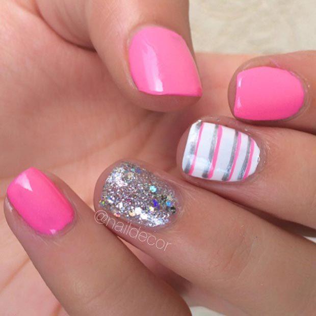 รูปภาพ:https://stayglam.com/wp-content/uploads/2015/01/Pink-and-Sparkly-Silver-Nail-Design-for-Short-Nails.jpg