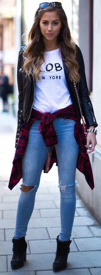 รูปภาพ:https://stayglam.com/wp-content/uploads/2014/11/Leather-Jacket-Plaid-Shirt-Outfit.jpg