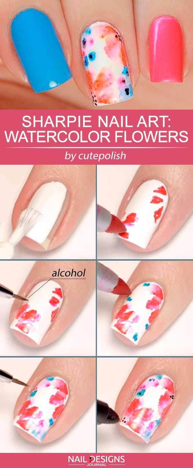 รูปภาพ:https://naildesignsjournal.com/wp-content/uploads/2018/07/sharpie-nail-art-tutorials-pink-watercolor-flowers.jpg