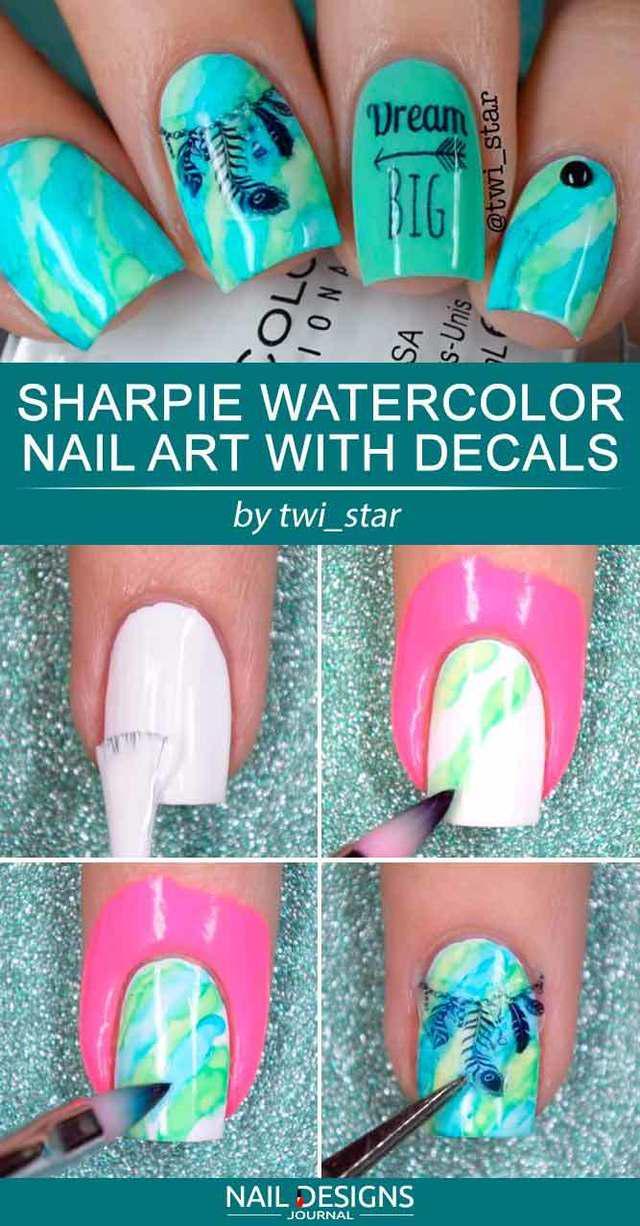 รูปภาพ:https://naildesignsjournal.com/wp-content/uploads/2018/07/sharpie-nail-art-tutorials-green-watercolor-effect-decals.jpg