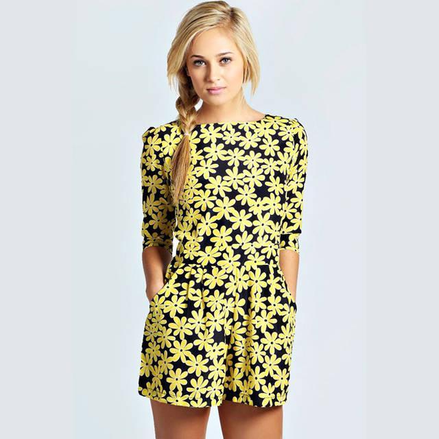 รูปภาพ:http://g01.a.alicdn.com/kf/HTB1JxofHFXXXXaWapXXq6xXFXXX9/yellow-sun-flower-print-rompers-summer-style-2015-Siebel-shorts-elegant-floral-female-overalls-women-jumpsuits.jpg