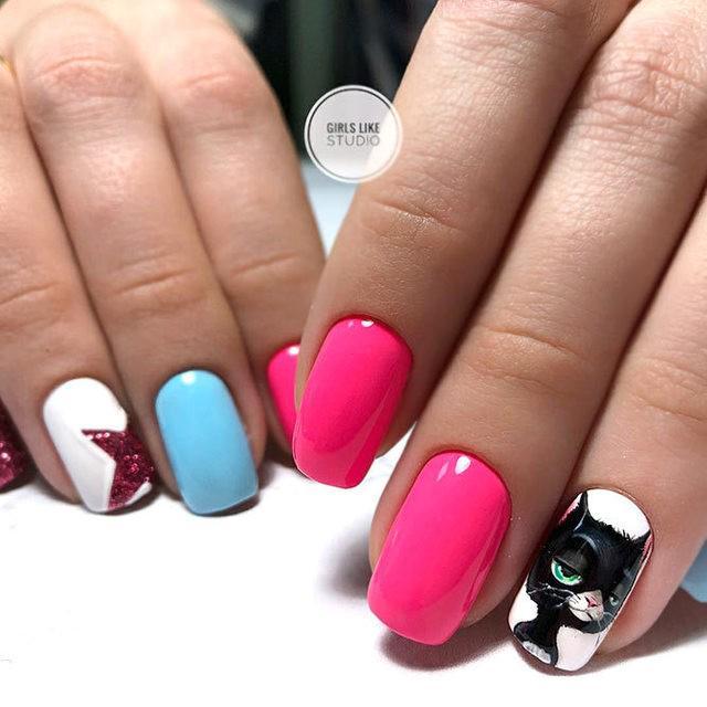 รูปภาพ:https://naildesignsjournal.com/wp-content/uploads/2018/10/cat-nails-pink-blue-white-color.jpg