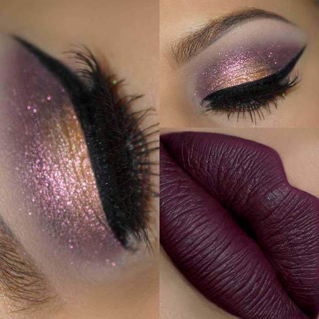 รูปภาพ:https://stayglam.com/wp-content/uploads/2018/10/Shimmer-Eyes-with-Purple-Lips.jpg