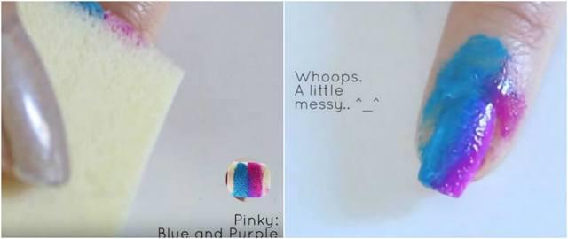 รูปภาพ:http://cosmetologytimes.com/wp-content/uploads/2016/05/Pinky-Blue-and-Purple-Rainbow-Gradient-Nail-Art-Design-Using-Makeup-Sponges.jpg