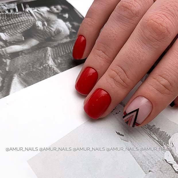 รูปภาพ:https://stayglam.com/wp-content/uploads/2019/02/Red-Nails-with-Trendy-Triangle-Accent-Design.jpg