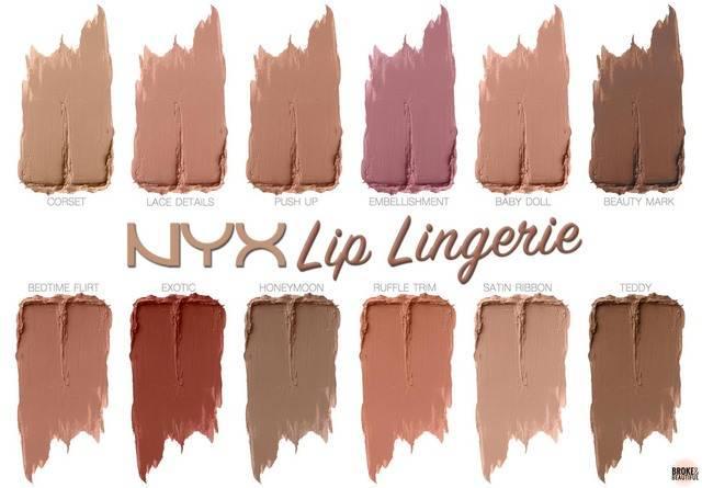 รูปภาพ:http://brokeandbeautiful.com/wp-content/uploads/2016/01/NYX-Lip-Lingerie-Liquid-Lipstick-Swatches-1.jpg