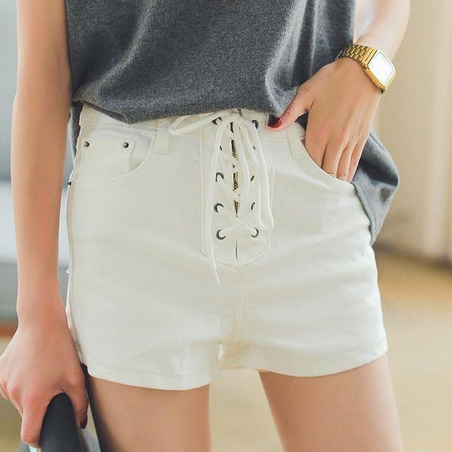 รูปภาพ:http://g01.a.alicdn.com/kf/HTB1BtWbIFXXXXaFXXXXq6xXFXXXQ/womens-srawstring-high-waisted-shorts-for-women-denim-shorts-white-2015-summer-style-casual-ladies-jean.jpg