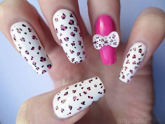 รูปภาพ:http://fashionsy.com/wp-content/uploads/2015/01/3d-nail-art-splendid-white-leopard-print-nail-art-with-matching-3d-bow-in-pink-nail-color-cute-3d-nail-designs-630x473.jpg